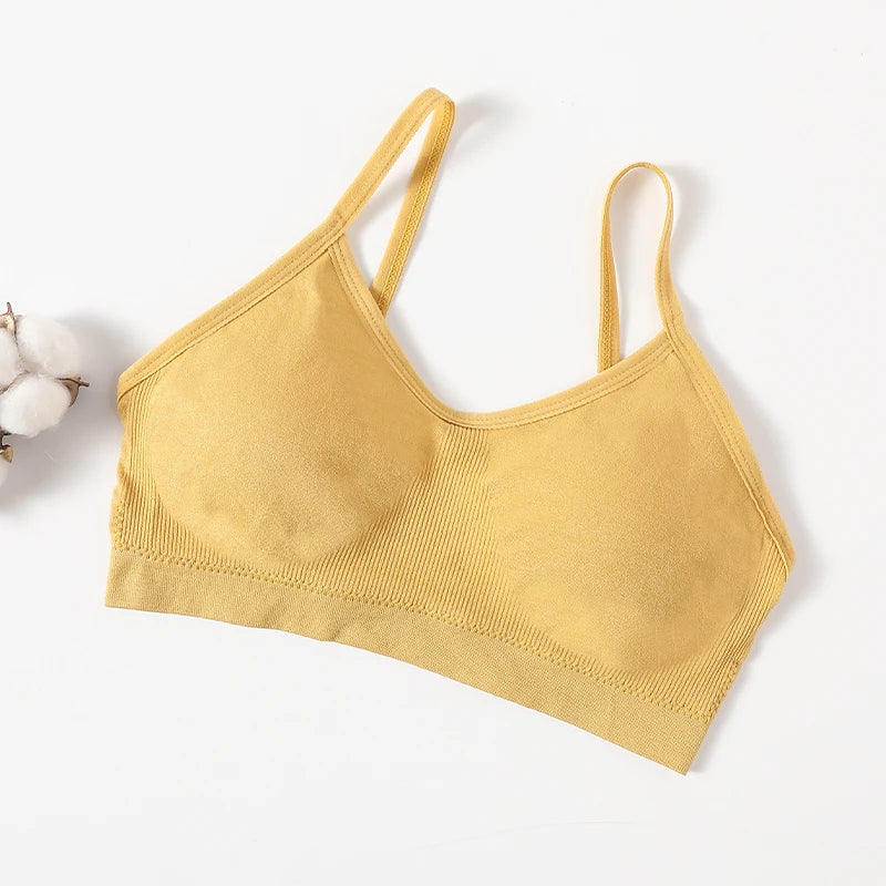 Women's Wireless Bra Sports Tube Top Ribbed Ruched Camisole Bralette With/Without Pads Underwear Sexy Lingerie M-L Intimates