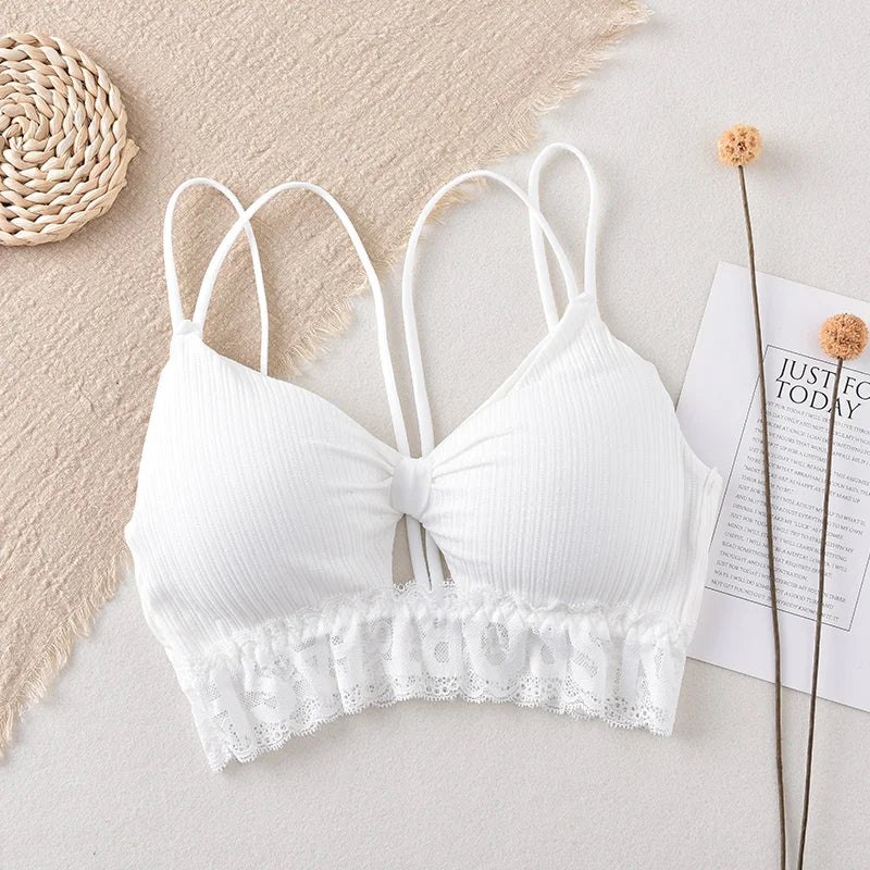 U Back Tank Top For Women Wireless Crop Top Lace Underwear Backless Bra Sexy Lingerie Padded Camisole