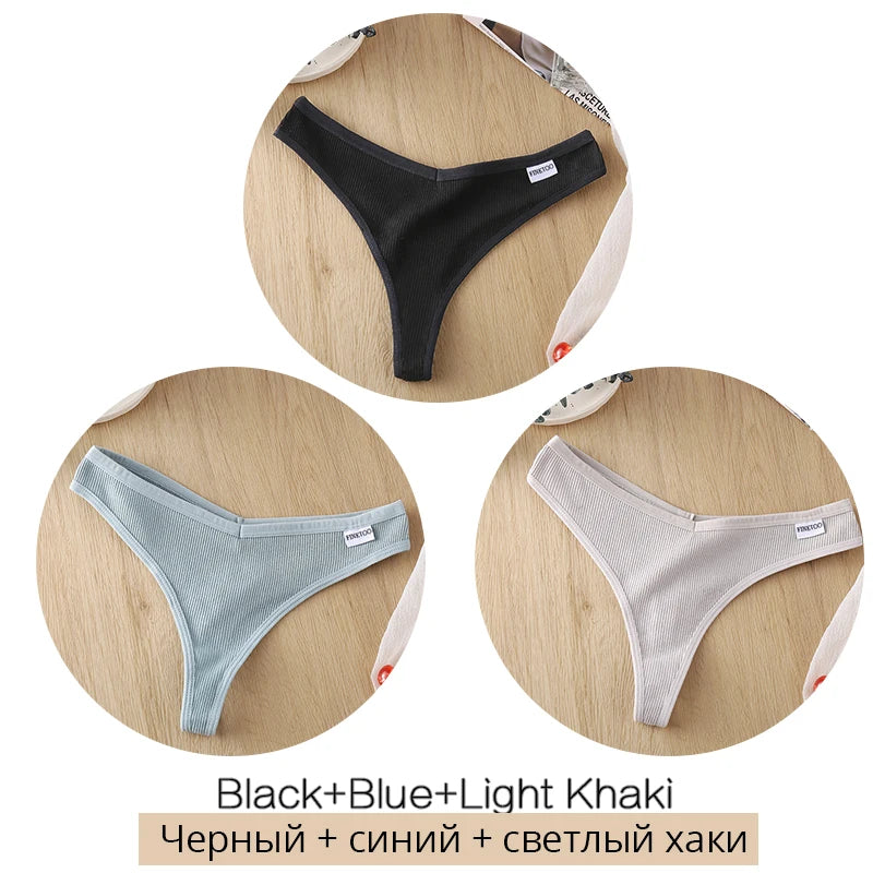 3Pcs/Set Women Cotton Thongs Panties Sexy Low Waist G-String Briefs Ladies Brazilian Lingerie Girls Breathable Intimates Bikini