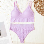 Women Sports Bra And Panties Set Seamless Bra U-Back Crop Top High Rise G-String Panties Thongs Underwear Sexy Lingerie Set