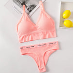 Women Seamless Bra Panties Set Sexy Thongs Sports Bra Crop Top Female Sexy Lingerie Set Fitness Stretchy Underwear Set