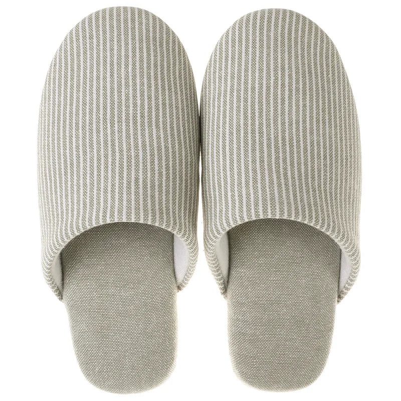 Japanese Style Mute Slippers Women Men Home Cotton Slipper Breathable Fabric Couple Spring Summer Shoes Suede Sole Ladies Slides