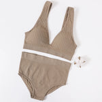 Women's Seamless Bra Panties Set Female Wirefree Brassiere Top Sports Underwear High Waist Briefs V Neck Sexy Lingerie Set