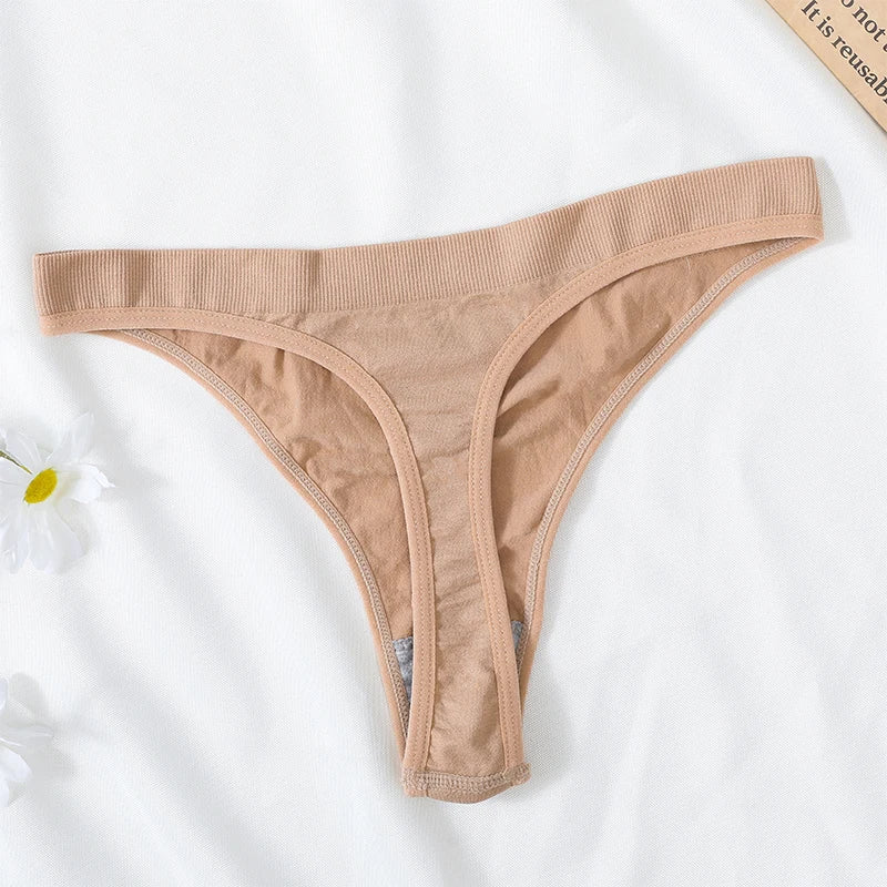 5Pcs/Set Women Brazilian Panties High Waist Thongs G-string Female Underpants Solid Color T-back Underwear Sexy Lingerie M-XL