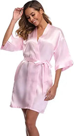plain Satin Robes hot pink champagne silver Kimono bathrobe Women's Simplicity Pajamas Wedding Party robes short S-XXL