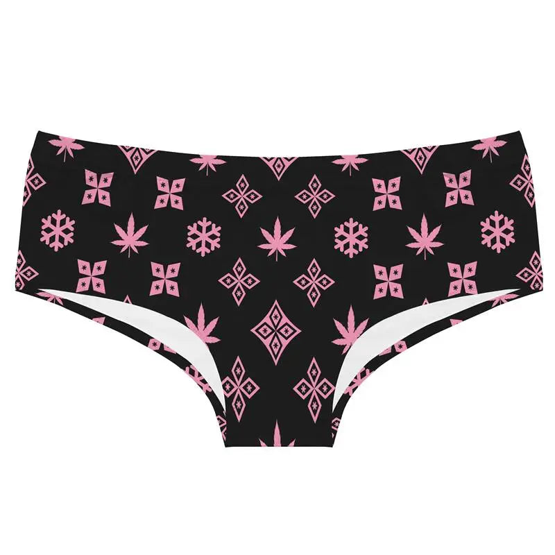 Women's Breathable Elastic Underpants Original Christmas Pattern Print Briefs Sexy Low-waist Knickers Sexy Butt Wrap T-pants