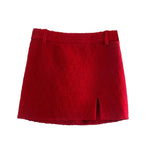 Foridol Double Breasted O Neck Short Blazer Skirt Sets Two Pieces Office Ladies Red Winter Thick Cozy Suits Elegant Blazer Top