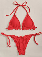 Halter String Ruffled Frilled Bikini 2026 Women Swimsuit Female Swimwear Two Pieces Bikini Set Padded Bather Bathing Suit Swim