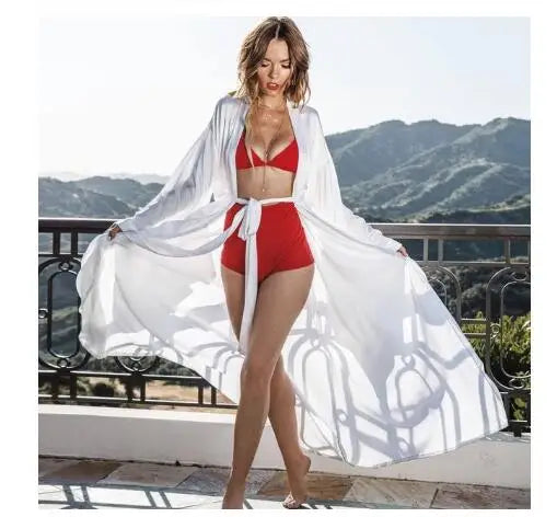 Fashion Sexy Pajama Dress Lingerie with Robe Long Sleeve Lace Nightgown with Belt Sleepwear Satin Women Bridesmaid Bathrobe