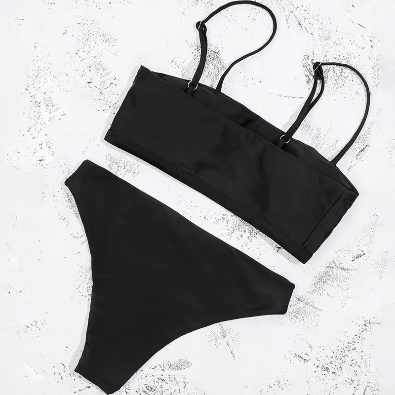 ZTVitality Solid Sexy Bikinis Push Up Bikini 2026 New Arrival Straps Padded Bra Mid Waist Swimsuit Solid Swimwear Women Biquini