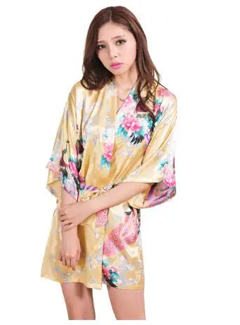 Silk Satin Wedding Bride Bridesmaid Robe Floral Bathrobe Short Kimono Robe Night Robe Bath Robe Fashion Dressing Gown For Women