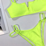Ribbed Polka Dot Bikinis V-Bar Underwired Bikini Women Swimwear Female Swimsuit Two Pieces Bikini Set High Cut Bathing Suit Swim