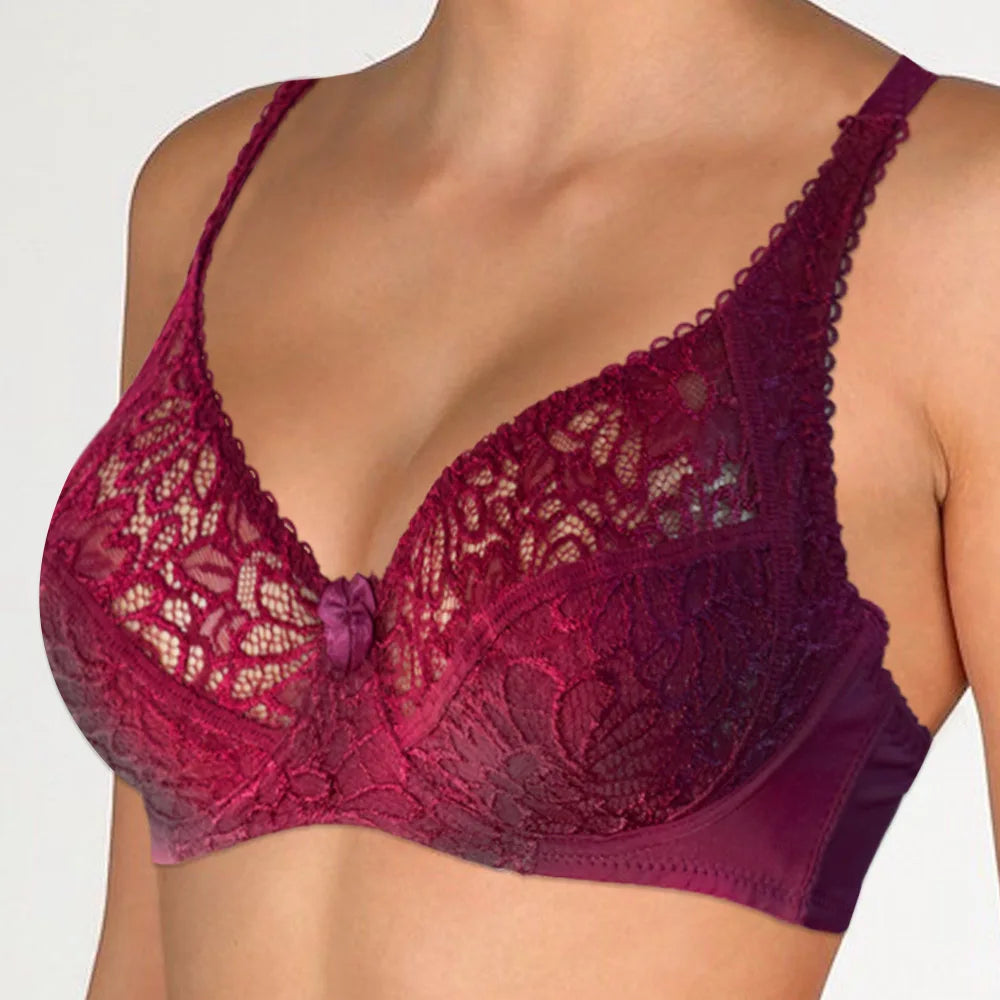Womens Lager Bosom Lace Perspective Bra Sexy Lingerie Underwire Embroidery Floral Bralette Plus Size Brassiere B C D DD E F Cup