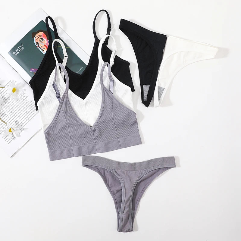 Women Seamless Bra And Panties Set Low Rise Thongs U-Shape Back Crop Top Bralette Comfort Sport Underwear Sexy Lingerie Set