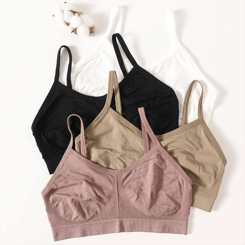 Women's Wireless Bra Sports Tube Top Ribbed Ruched Camisole Bralette With/Without Pads Underwear Sexy Lingerie M-L Intimates