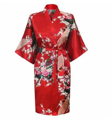 Wholesale Flower&Peacock Kimono Bathrobe Women Satin Soft Sleepwear Sexy Mini Bride Bridesmaid Wedding Robe Dressing Party Gown