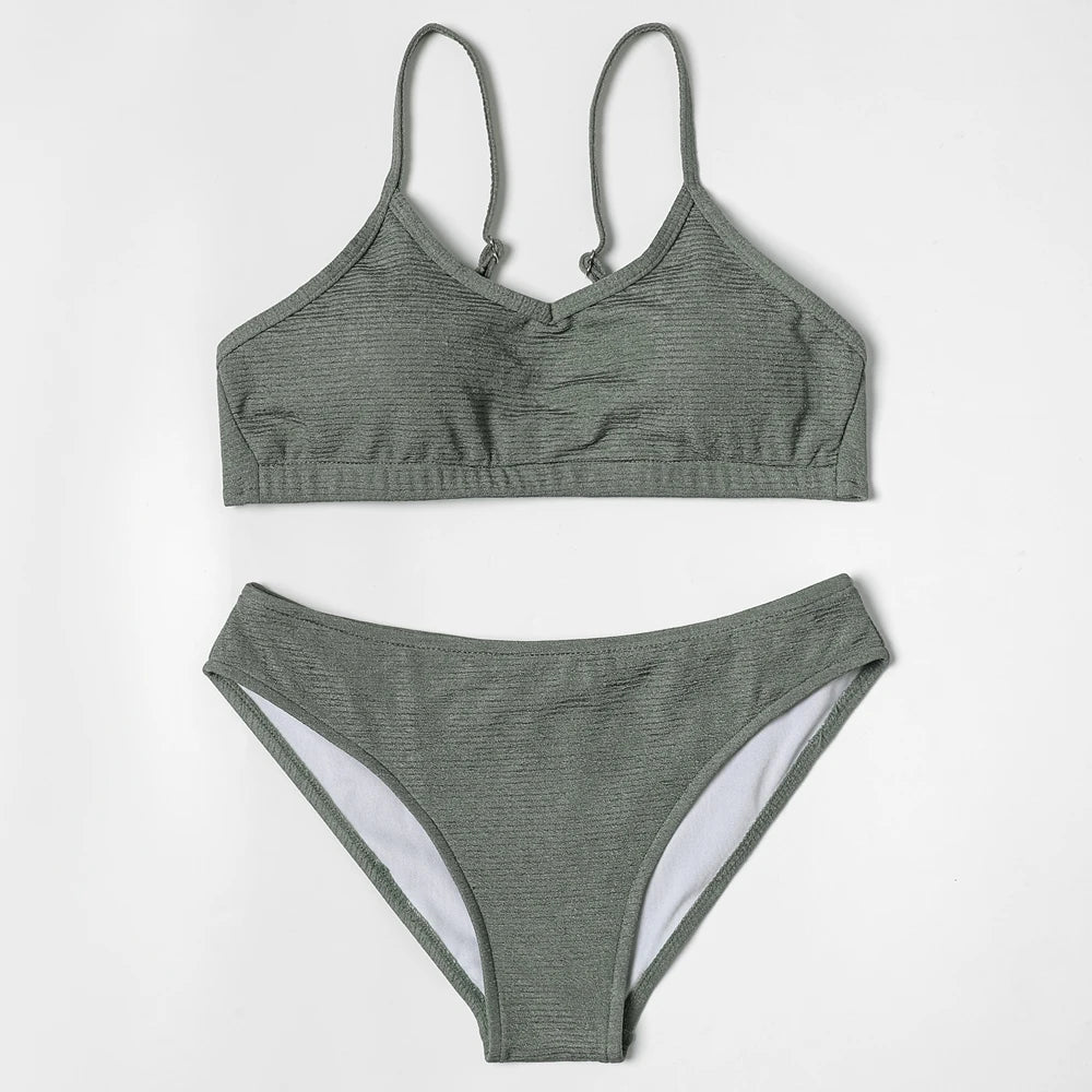 ZTVitality Sexy Solid Bikini Set 2025 New Arrival Padded Bra Push Up V-Neck Swimsuit Women Swimwear Summer Brazilian Beachwear