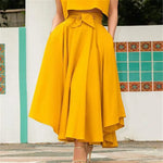 Fashion Women's Ladies Solid Color Bandage Pleated Cocktail Party High WaistSummer A Line Skirts With Pocket