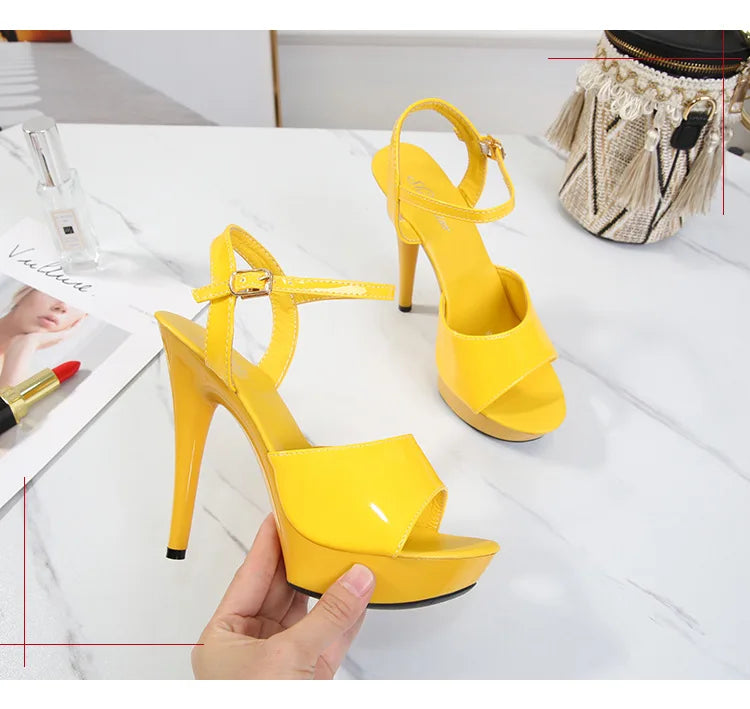Womens High Heels Sandals 13cm Sexy Stripper Party Pumps Shoes Women Gladiator Platform Candy Color Sandals9j4r
