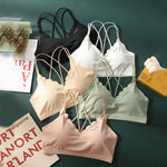 Scalloped Wave V Neck Rib Bralette Women Underwear Fixed Thin Shoulder Straps Detachable Heart Shape Foam Pads Lounge Inner Bra