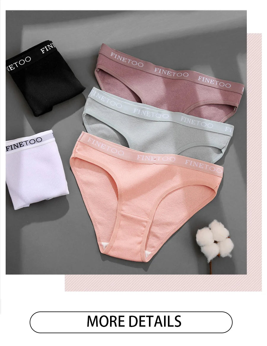 FINETOO 3PCS/Set Women's Underwear Cotton Panty Sexy Panties Female Underpants Solid Color Panty Intimates Women Lingerie M-2XL