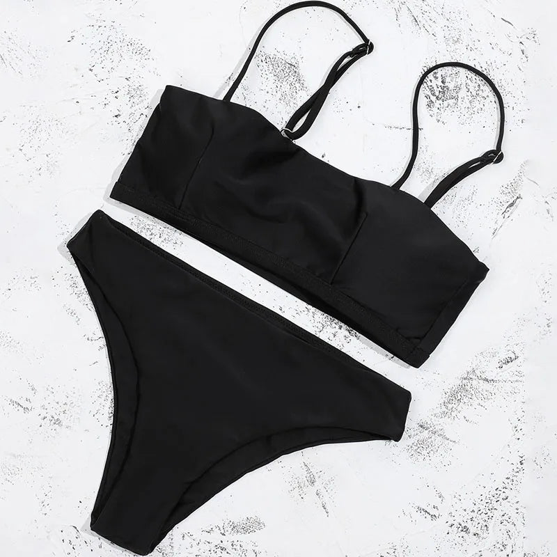 ZTVitality Solid Sexy Bikinis Push Up Bikini 2026 New Arrival Straps Padded Bra Mid Waist Swimsuit Solid Swimwear Women Biquini