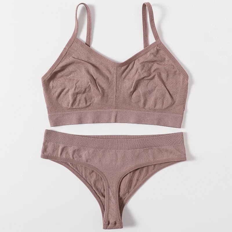 Women Seamless Bra And Panties Set Non-Wire Push-Up Bralette Female Low-Waist Thongs T-back Panties Sexy Lingerie Underwear Set
