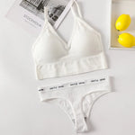Women Seamless Bra Panties Set Sexy Thongs Sports Bra Crop Top Female Sexy Lingerie Set Fitness Stretchy Underwear Set