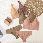 Women Sports Bra And Panties Set Seamless Bra U-Back Crop Top High Rise G-String Panties Thongs Underwear Sexy Lingerie Set