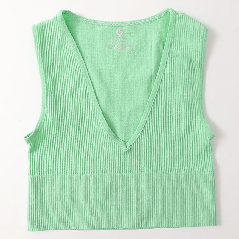 Deep V-Neck Crop Top 18 Colors Slim Fit Tank Stretchy Sleeveless Crop Vest Casual Ribbed Knit Top Low Cut Summer Camisole M-XL