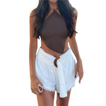 Summer Ladies Sexy Backless Chest Wrap Women Solid Color Hanging Neck Lace-Up Sleeveless Knitted Camisole Irregular Hem Top