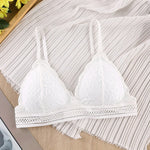 Women Bralette Sexy Lingerie French Style Lace Bra Triangle Cup Brassiere V-neck Solid Color Adjustable Underwear Padded Bra