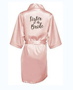 new bride bridesmaid robe with white black letters mother sister of the bride wedding gift bathrobe kimono satin robes