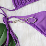 Sexy Rhinestone Bikini 2026 Women Solid Purple Metal Chain Swimsuit Brazilian Summer Beach Bathing Suit Luxury Thong Swimwear
