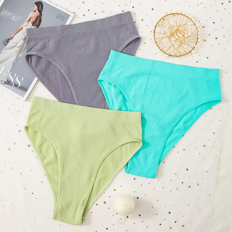 2Pcs/Set Seamless Panties High Waist Briefs Women High Leg Cut Panties Female Underpants Sexy Lingerie Solid Color Underwear S-L