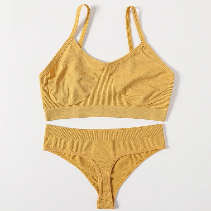 Women Buttery Soft Bra And Panties Set Push-Up Unlined Brassiere Breathable Ribbed Underwear Stretchy Crop Top Sexy Lingerie Set
