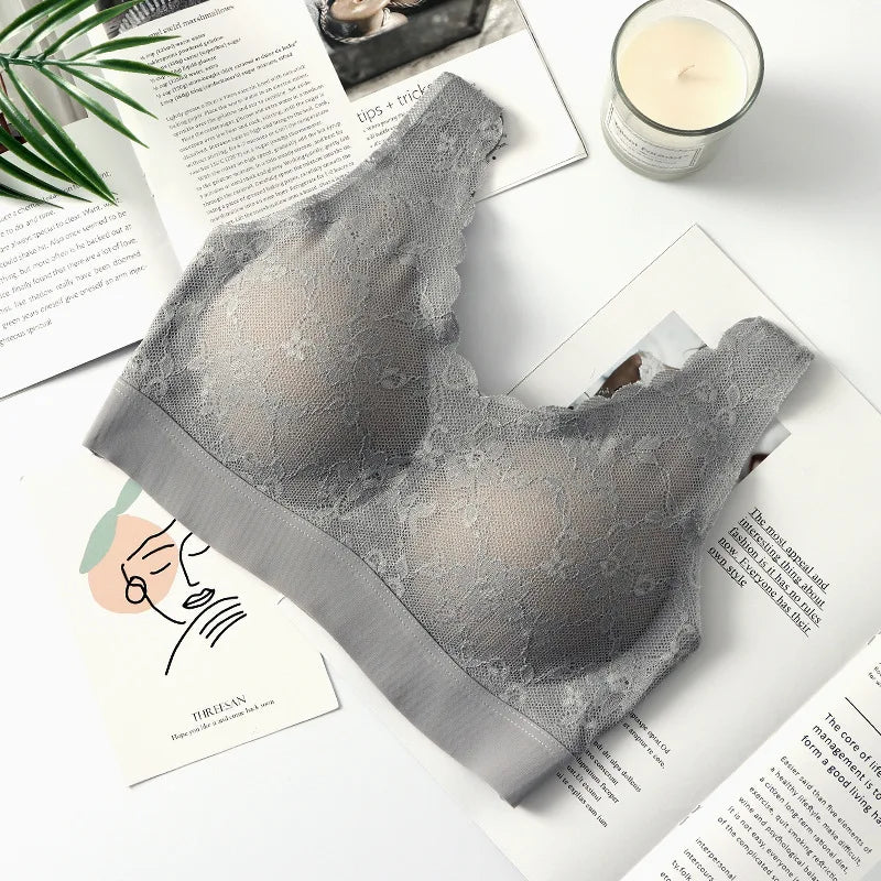 Thailand Latex Wireless Lace Bra – Push-Up, Seamless, Removable Pads, Beautiful Back Design for Daily Wear & Sleep