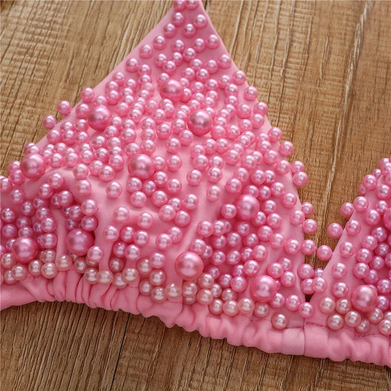 S - XL Halter Luxury Pearl Bikini Female Swimsuit Women Swimwear Two-pieces Bikini set Mini Micro Bather Bathing Suit Swim Lady