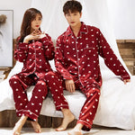 Lovers Print Dot Pajamas Set Couples Satin Pijamas Sleepwear Men&Women Causal Pyjamas Nightwear Plus Size 3XL 4XL Home Longewear