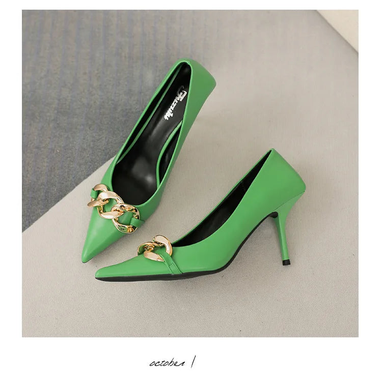 Women Pumps Luxury Female High Heels Metal Pointed Toe Professional Dress Party Ladies Office Shoe 2021Summer Fashion Large Size