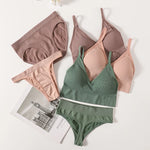 4pcs/set Women Underwear Set Active Wear Bra Top Female U Back Sports Bra And Panties Set G-String Thongs Sexy Lingerie