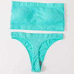 Women Strapless Bra And Panties Set Seamless Anti-Slip Tube Bra Sexy Underwear Brazilian Panties Ribbed Bandeau Lingerie Set