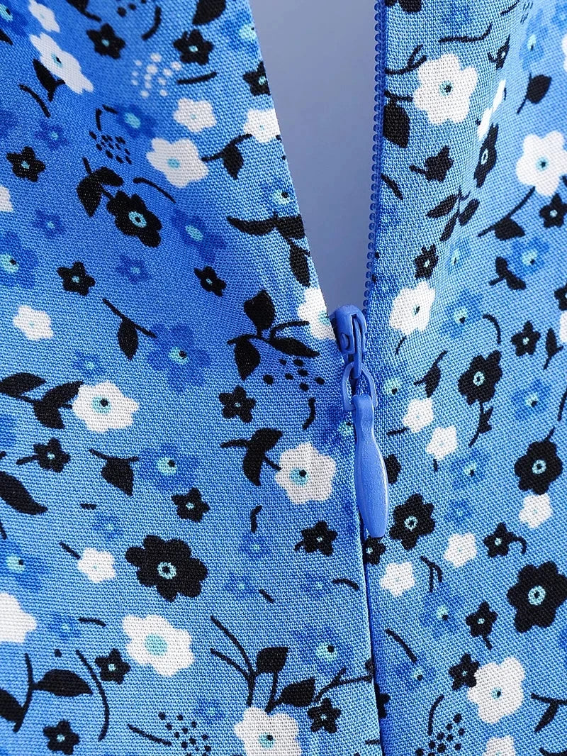 Foridol Blue Floral Print Summer Beach Dress Women Casual Holiday Short Sleeve Dress Boho Sundress Vestidos Fashion Clothes