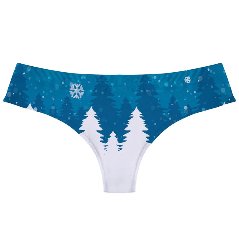 Women's Christmas Themed Printing G-string Sexy Low-Rise T-back Xmas Snowflakes Elk Pinted thong Seamless Female T-Pants