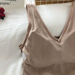 Women's Tank Crop Tops Female Tops Sexy Lingerie Seamless Underwear Streetwear V Neck Cropped Tee Padded Camisole