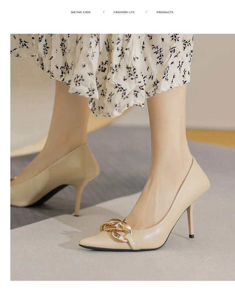 Women Pumps Luxury Female High Heels Metal Pointed Toe Professional Dress Party Ladies Office Shoe 2021Summer Fashion Large Size