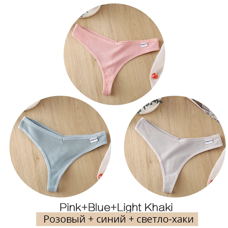 3Pcs/Set Women Cotton Thongs Panties Sexy Low Waist G-String Briefs Ladies Brazilian Lingerie Girls Breathable Intimates Bikini