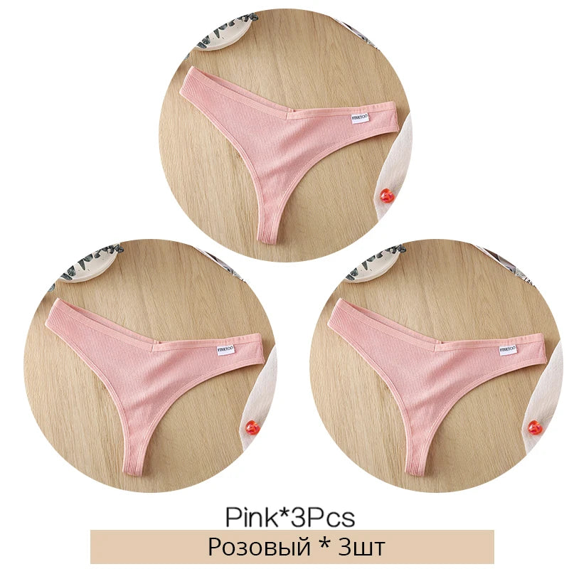 3Pcs/Set Women Cotton Thongs Panties Sexy Low Waist G-String Briefs Ladies Brazilian Lingerie Girls Breathable Intimates Bikini