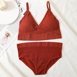 Women Bra And Panty Set Low Back Bra High Waist Briefs Female Sexy Lingerie Set Wire Free Brassiere Seamless Underwear Crop Top
