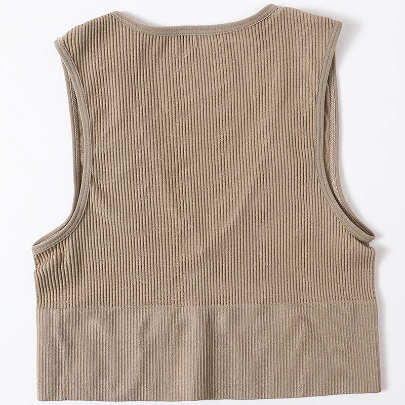 Deep V-Neck Crop Top 18 Colors Slim Fit Tank Stretchy Sleeveless Crop Vest Casual Ribbed Knit Top Low Cut Summer Camisole M-XL